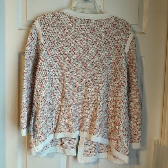 Kasper Pink White Trim Crochet 3/4 Sleeve Faux Pocket Cardigan Jacket Sz 2X - Picture 2 of 8